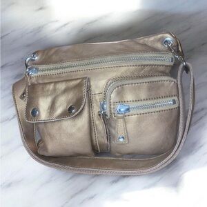 Vintage Fossil Sutter metallic bronze leather crossbody Y2k